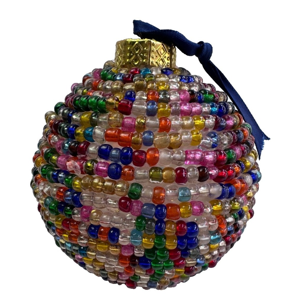 Handmade Colorful Beaded Sphere Ornament Christmas Tree Decoration Wire 3" Craft